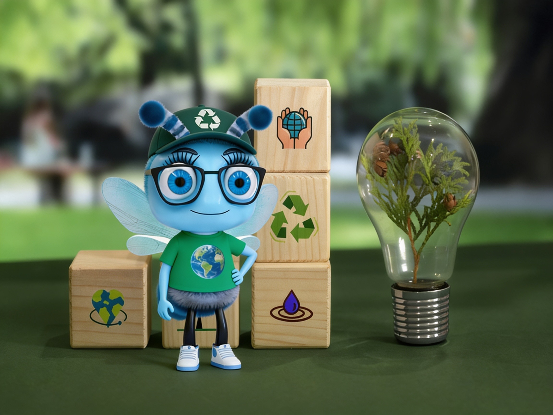Ilustración del compromiso ambiental de al pharma con íconos de reciclaje y sostenibilidad